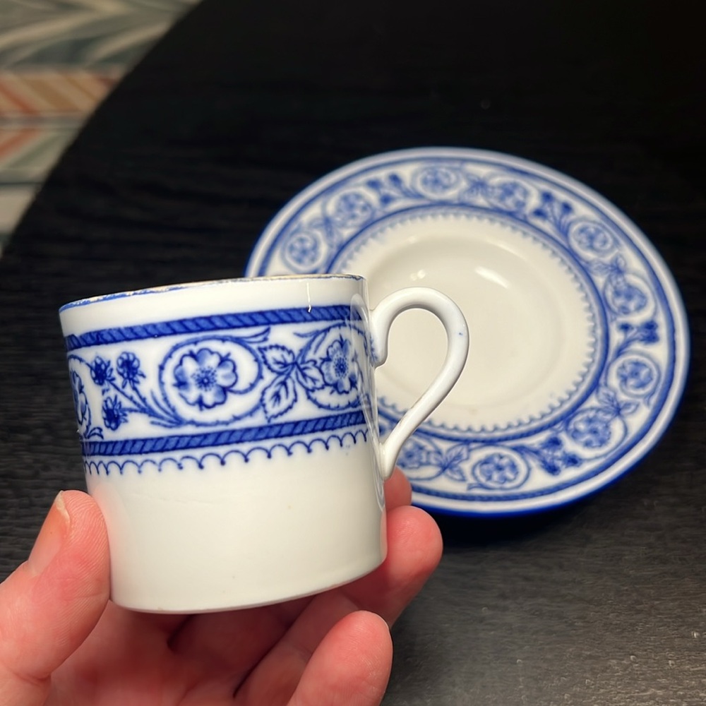 1862-91 Antique Copelands China Blue White Floral Bone China Teacup and Saucer - Picture 11 of 11